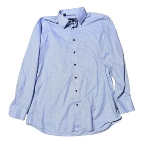 David Donahue Mens Trim Fit Blue Patterned Button Down Cotton Dress Shirt, Sz 18